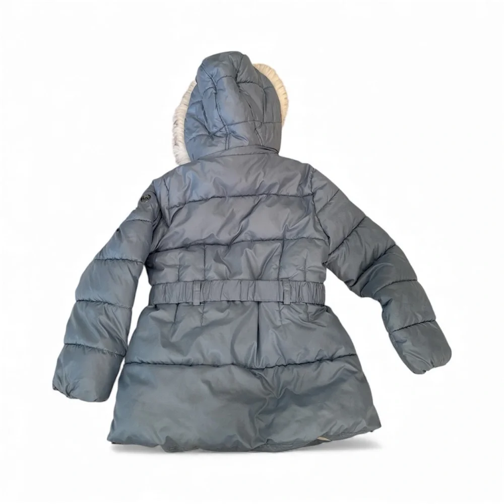 Michael Kors-Kids' Slate Blue Winter Coat with Faux Fur Hood